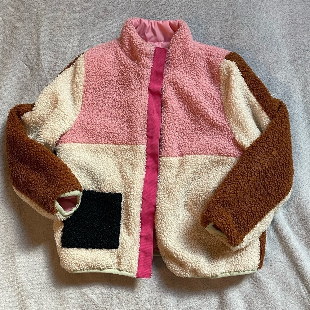 Andy & Evan Reversible Pink and Colorblock Sherpa Jacket